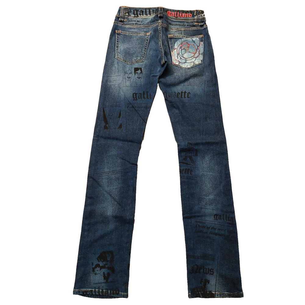 John Galliano Blue Skinny Jeans with Graphic Print